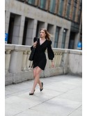 Envelope dress with puffy sleeves, black FI701 - Online store - Boutique